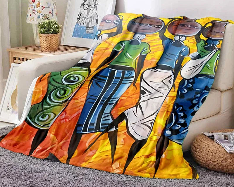 Cartoon Africa Ethiopian Custom Painting Flannel Blanket - Glow by Hellen African and Boho Jewelry African Home Decor Cultural Accessories