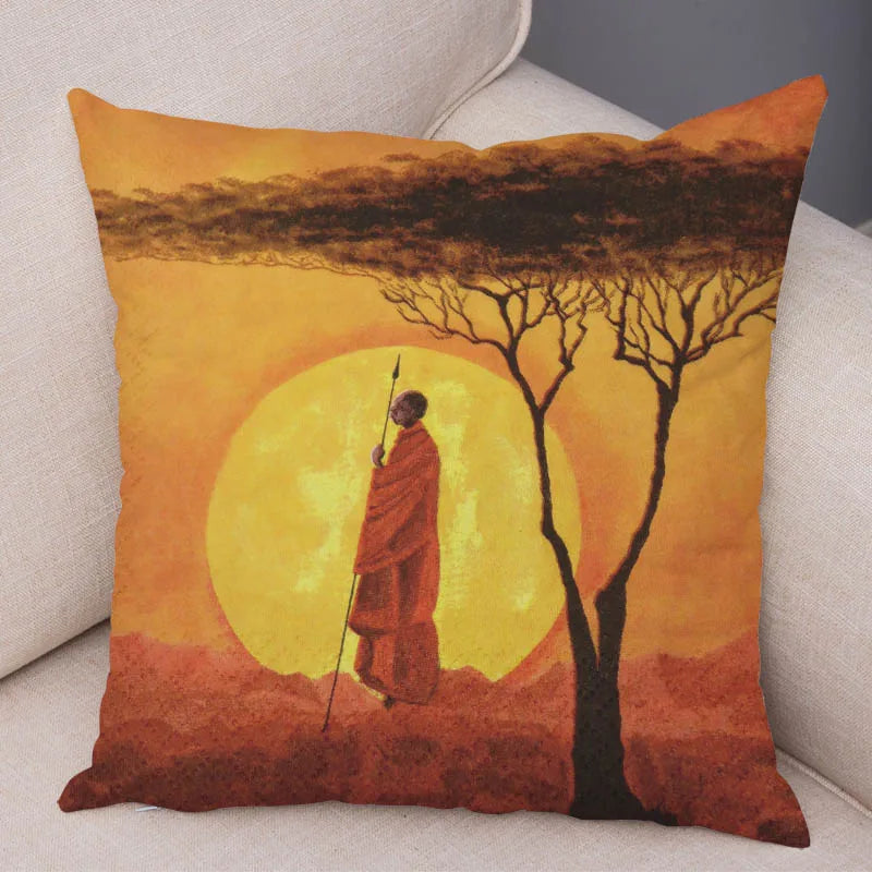 Abstract African Woman Pillowcase – Gallery-Style Exotic Cushion Cover - Glow by Hellen African and Boho Jewelry African Home Decor Cultural Accessories