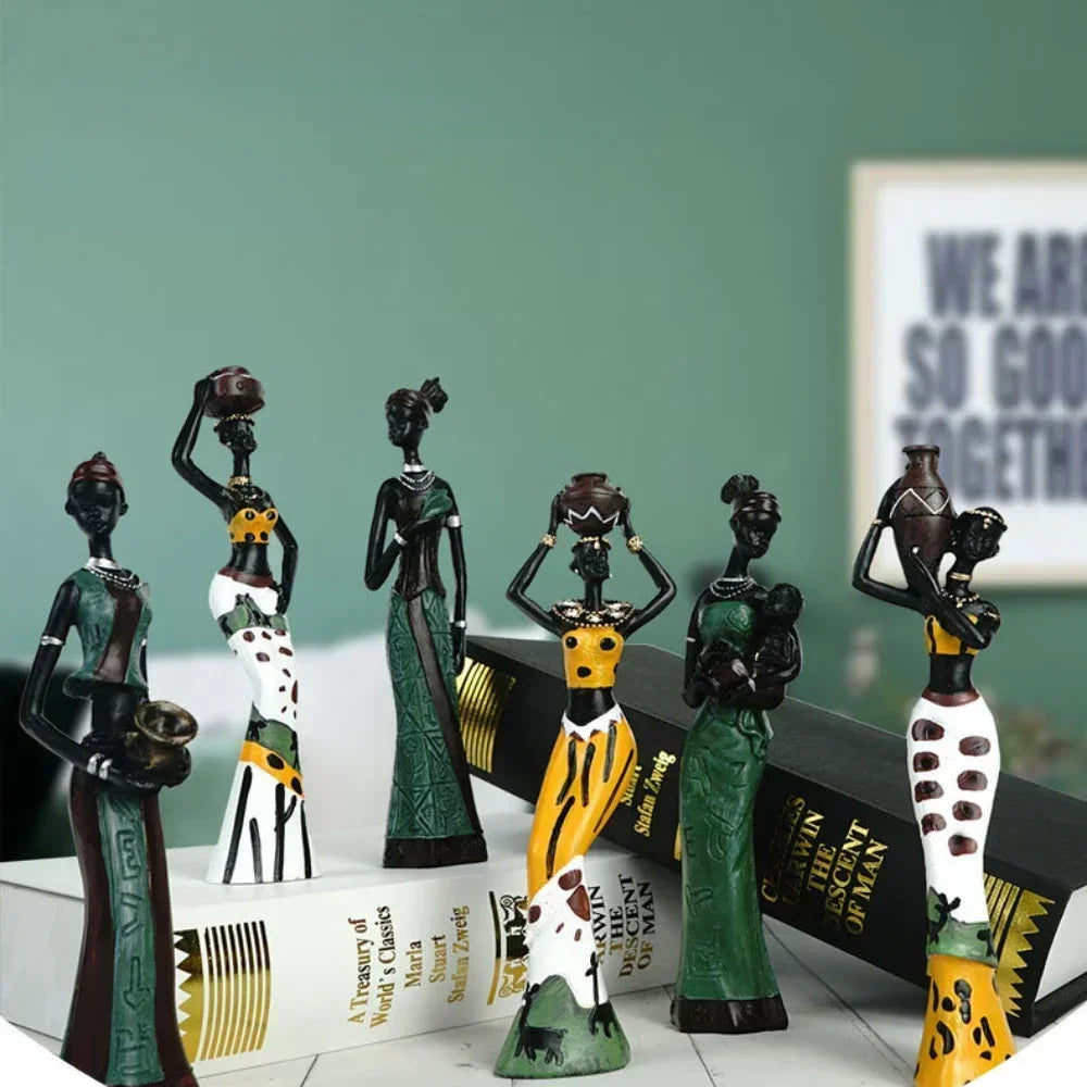 HAMAR HERITAGE FIGURINES – 3x Resin Black Woman Sculptures Set - Glow by Hellen African and Boho Jewelry African Home Decor Cultural Accessories