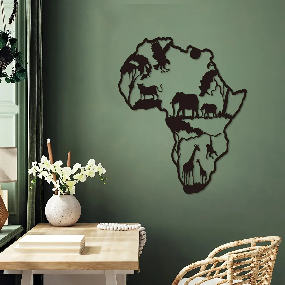 SAFARI SILHOUETTE WALL ART – African Animal Map Iron Craft Indoor/Outdoor Decor - Glow by Hellen African and Boho Jewelry African Home Decor Cultural Accessories