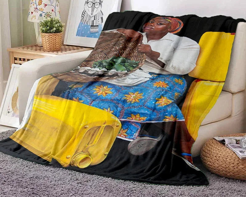 Cartoon Africa Ethiopian Custom Painting Flannel Blanket - Glow by Hellen African and Boho Jewelry African Home Decor Cultural Accessories