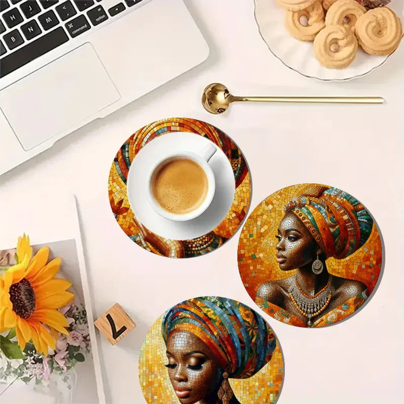 4-Piece Wooden Coaster Set – Artistic Tribal Patterns for Everyday & Celebrations - Glow by Hellen African and Boho Jewelry African Home Decor Cultural Accessories