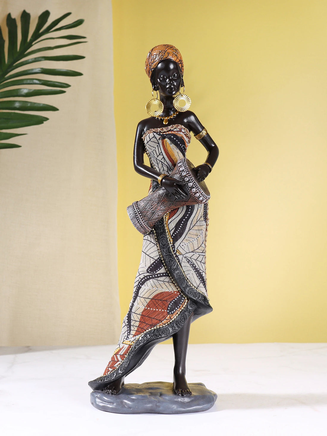 MANGBETU MELODY FIGURINE – African Female Musician Sculpture Resin Ornament - Glow by Hellen African and Boho Jewelry African Home Decor Cultural Accessories