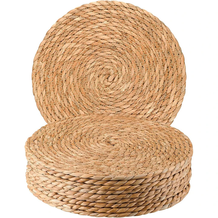 KALAHARI PLAIT PLACEMAT – Natural Woven Straw &amp; Rattan Round Set - Glow by Hellen African and Boho Jewelry African Home Decor Cultural Accessories