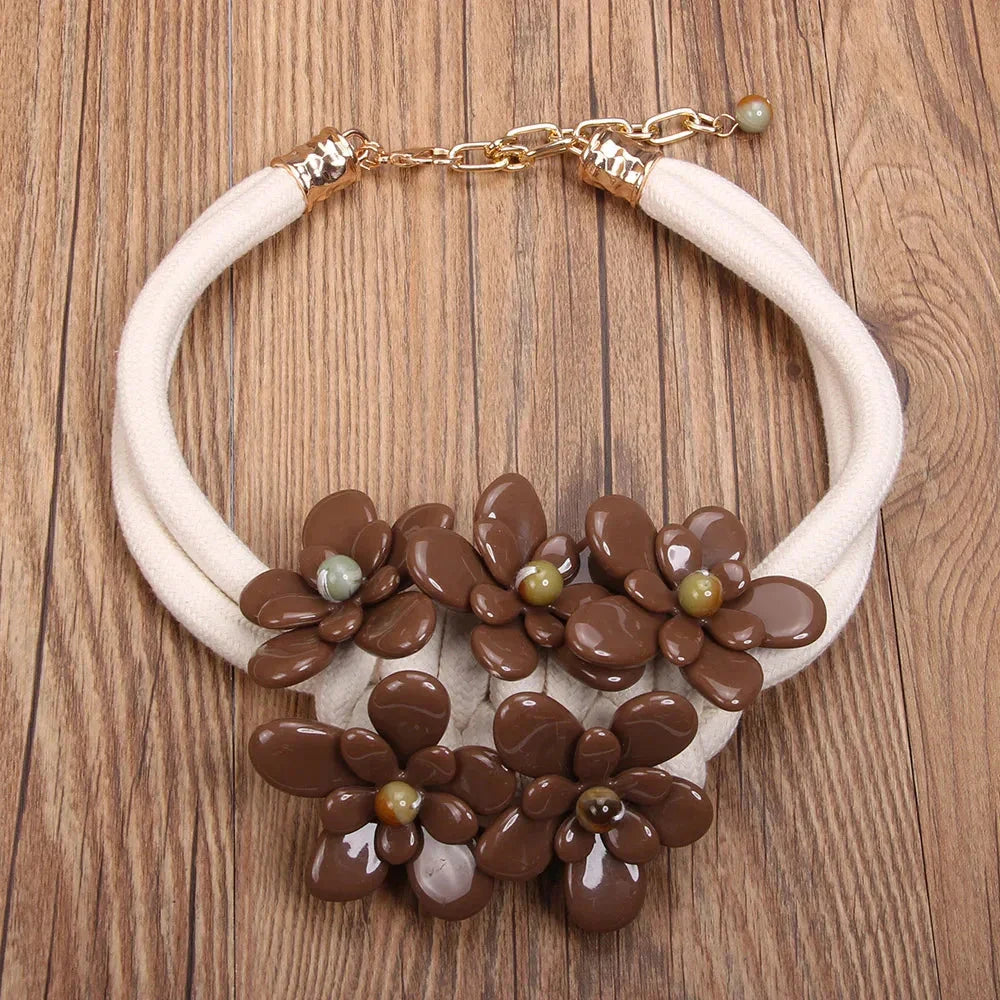 Statement Necklace with Beads & Floral Design - Glow by Hellen African and Boho Jewelry African Home Decor Cultural Accessories