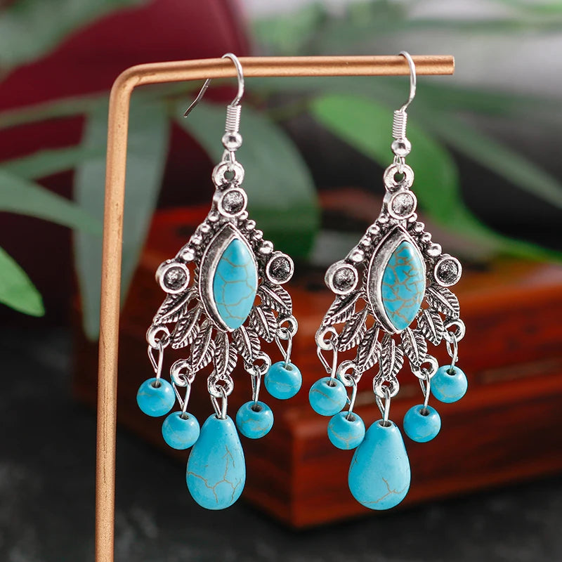 TUAREG NOMAD TASSEL EARRINGS – Vintage Ethnic Turquoises Drop Bohemian Jewelry - Glow by Hellen African and Boho Jewelry African Home Decor Cultural Accessories