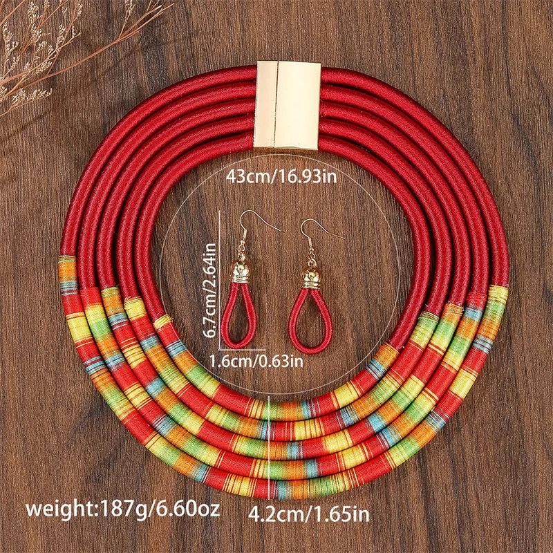 Colorful Beaded Jewelry Set — Earrings &amp; Necklace - Glow by Hellen African and Boho Jewelry African Home Decor Cultural Accessories