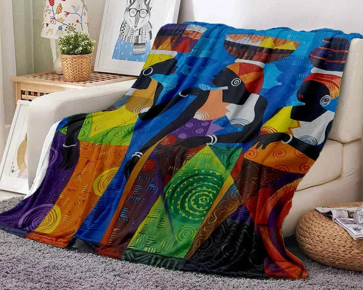 Cartoon Africa Ethiopian Custom Painting Flannel Blanket - Glow by Hellen African and Boho Jewelry African Home Decor Cultural Accessories