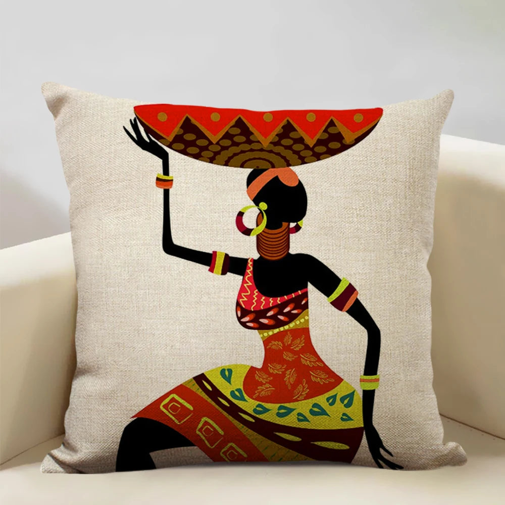 African Oil Painting Cushion Cover – Dancing Girl Art - Glow by Hellen African and Boho Jewelry African Home Decor Cultural Accessories