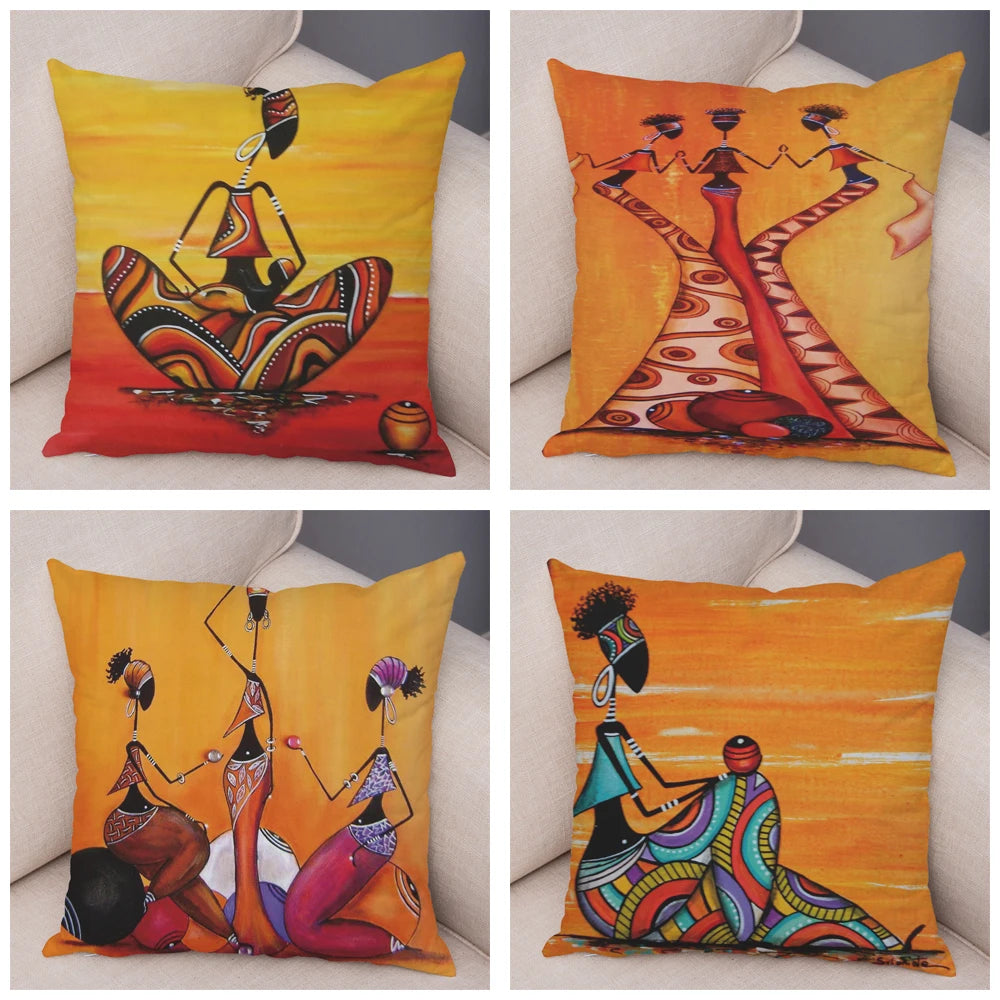 Abstract African Woman Pillowcase – Gallery-Style Exotic Cushion Cover - Glow by Hellen African and Boho Jewelry African Home Decor Cultural Accessories