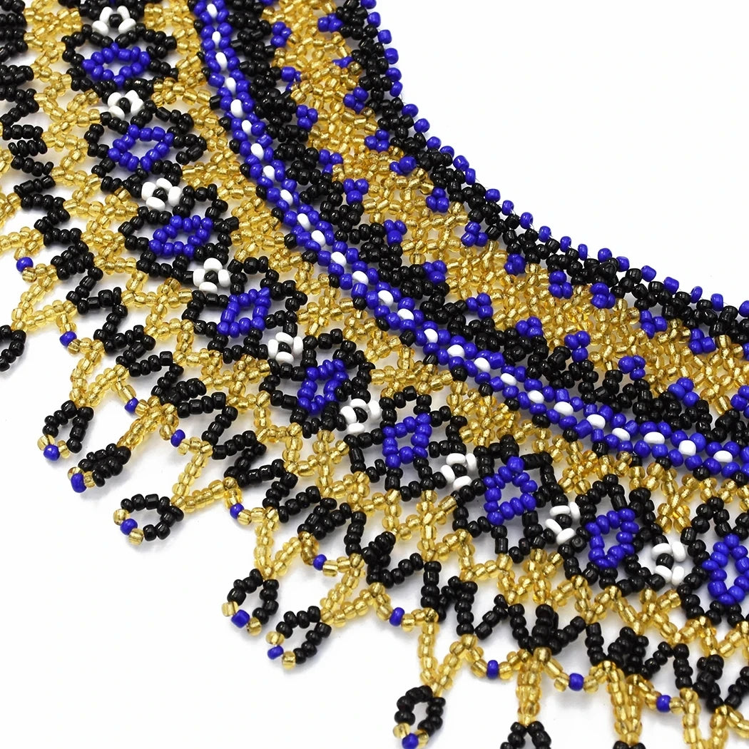 ZULU MESH COLLAR NECKLACE – Classic African Resin Bead Chunky Statement Maxi Jewelry - Glow by Hellen African and Boho Jewelry African Home Decor Cultural Accessories