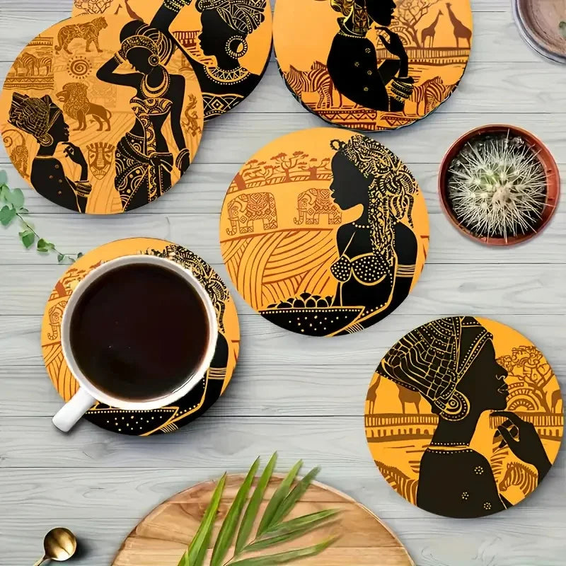 6 Artistic Wooden Coasters – Functional & Culturally Inspired - Glow by Hellen African and Boho Jewelry African Home Decor Cultural Accessories