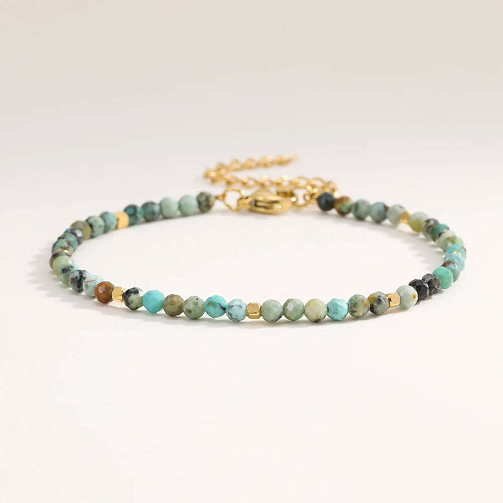 3mm Faceted African Turquoise Bracelet — 18K Gold-Plated Accent - Glow by Hellen African and Boho Jewelry African Home Decor Cultural Accessories