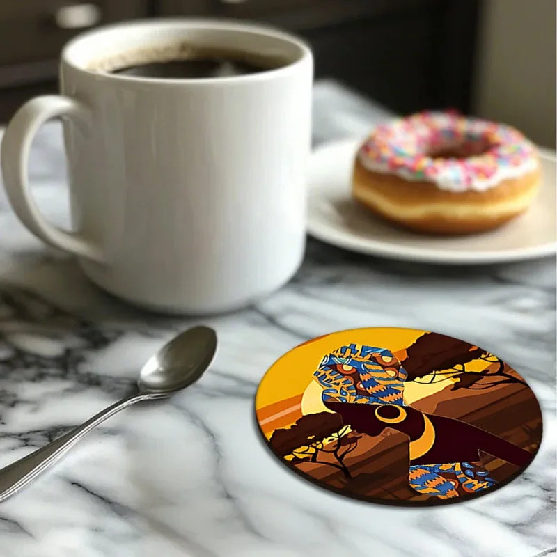 6pcs African Art Wooden Coasters – Handcrafted Tribal Elegance - Glow by Hellen African and Boho Jewelry African Home Decor Cultural Accessories