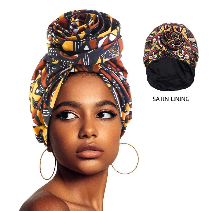 African Floral Satin-Lined Turban Cap - Glow by Hellen African and Boho Jewelry African Home Decor Cultural Accessories