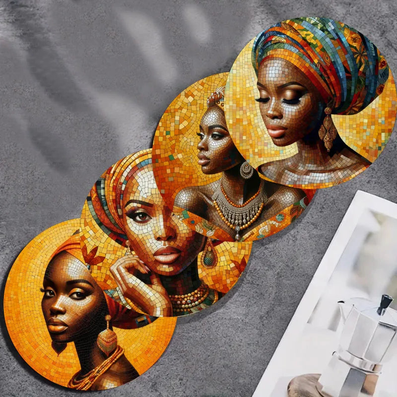 4-Piece Wooden Coaster Set – Artistic Tribal Patterns for Everyday & Celebrations - Glow by Hellen African and Boho Jewelry African Home Decor Cultural Accessories