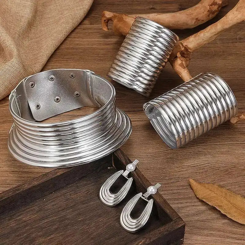 African Statement Jewelry Set — 5-Piece Golded Leather Choker & Accessories - Glow by Hellen African and Boho Jewelry African Home Decor Cultural Accessories