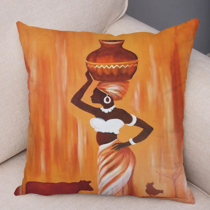 Abstract African Woman Pillowcase – Gallery-Style Exotic Cushion Cover - Glow by Hellen African and Boho Jewelry African Home Decor Cultural Accessories