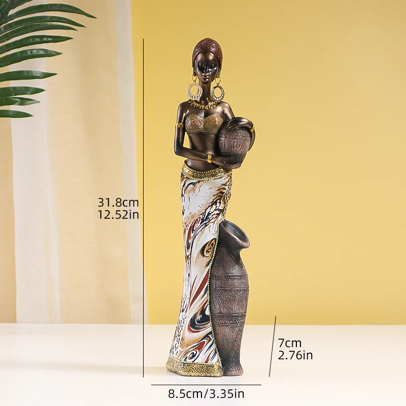 YORUBA ELEGANCE ART FIGURINE – Retro African Black Woman Resin Sculpture Home Decor - Glow by Hellen African and Boho Jewelry African Home Decor Cultural Accessories