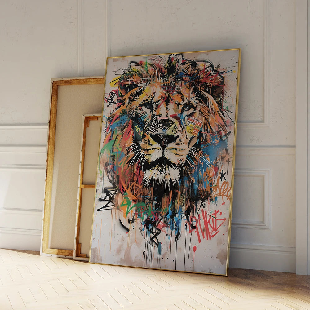 TONGA KING POP ART CANVAS – Graffiti Abstract Lion Wall Print - Glow by Hellen African and Boho Jewelry African Home Decor Cultural Accessories