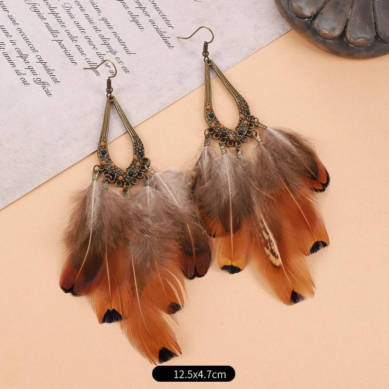 MAASAI PEACOCK PLUMES EARRINGS – Unique Imitation Feather Exaggerate Boho Statement Jewelry - Glow by Hellen African and Boho Jewelry African Home Decor Cultural Accessories