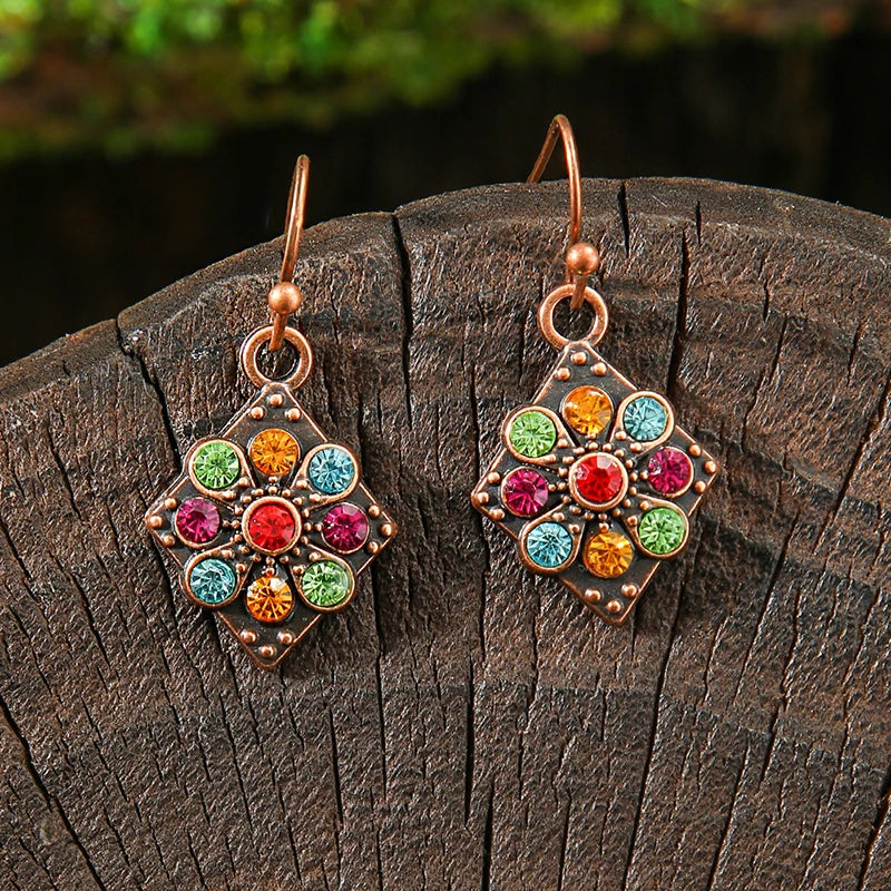 AKAN FLORAL STATEMENT EARRINGS – Bohemian Colorful Enamel Vintage Drop Jewelry - Glow by Hellen African and Boho Jewelry African Home Decor Cultural Accessories