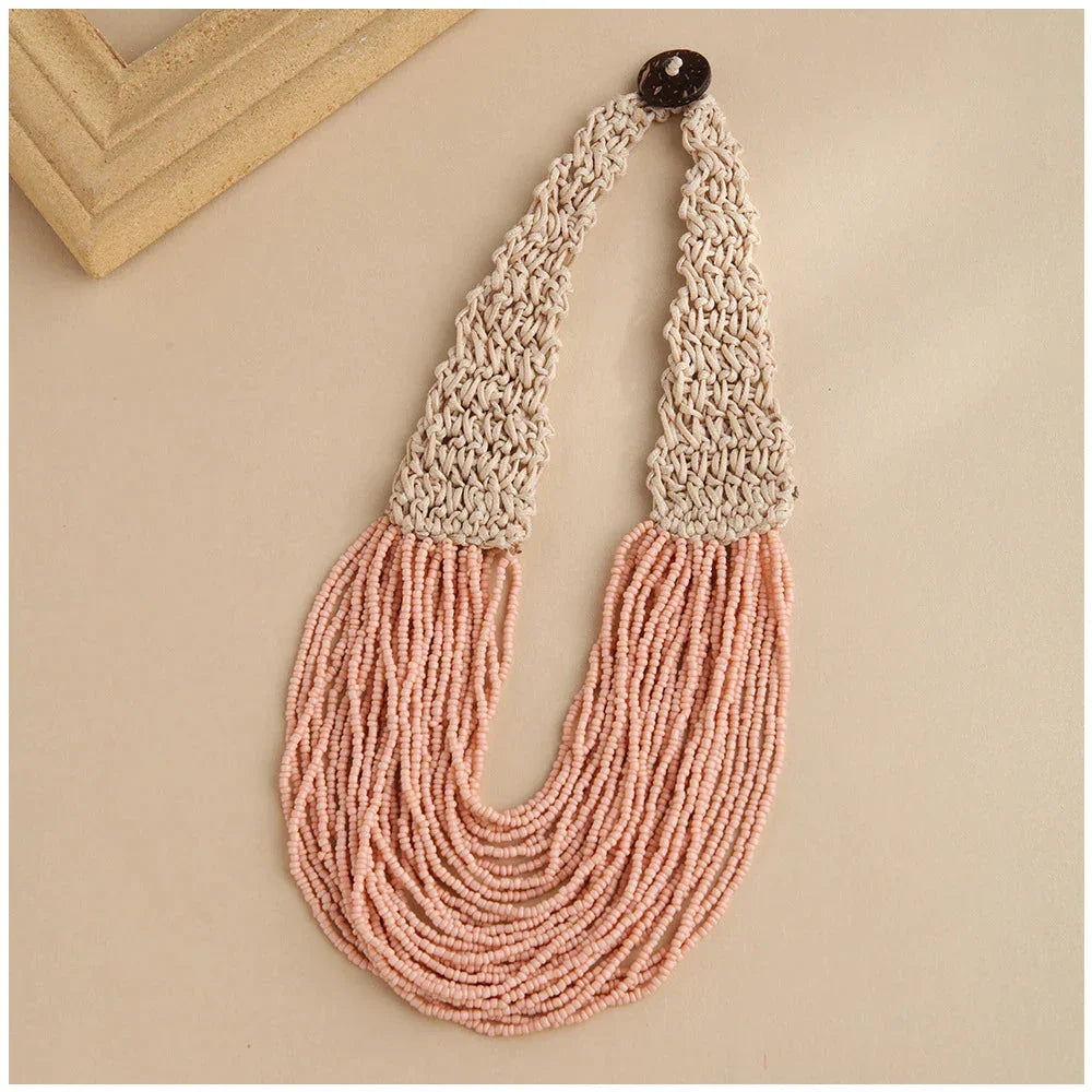 Handmade Multi-Strand Beaded Choker Necklace - Glow by Hellen African and Boho Jewelry African Home Decor Cultural Accessories