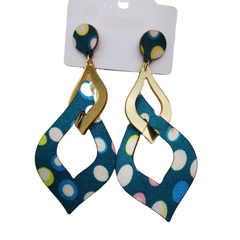 Acrylic Geometric Drop Wooden Stud Earrings — Mixed 6 Colors - Glow by Hellen African and Boho Jewelry African Home Decor Cultural Accessories