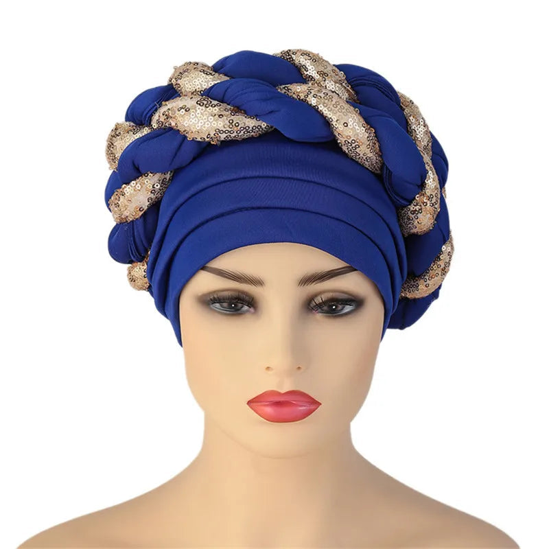 Sequins Braid Turban Cap — Shine with Every Step - Glow by Hellen African and Boho Jewelry African Home Decor Cultural Accessories