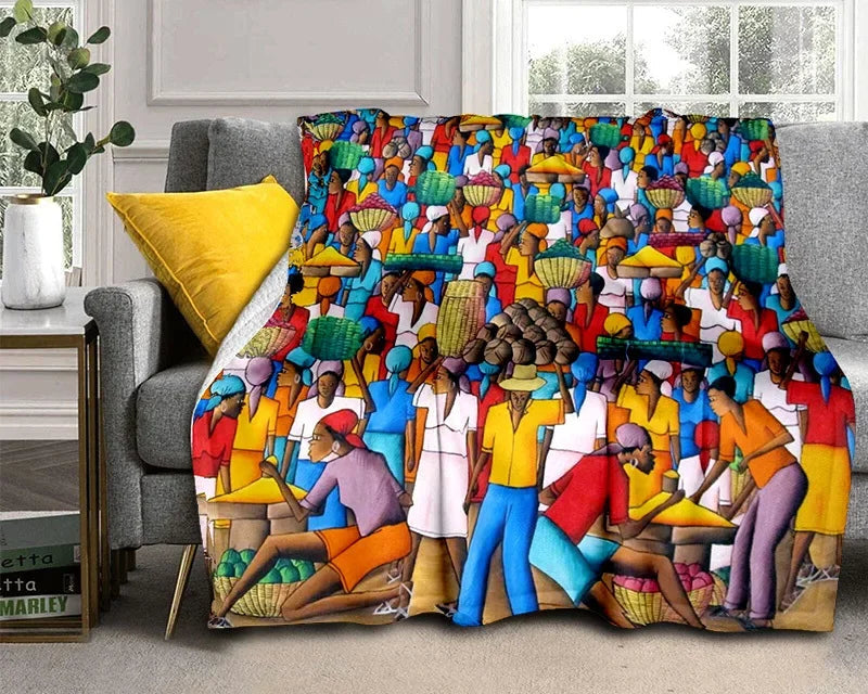 Cartoon Africa Ethiopian Custom Painting Flannel Blanket - Glow by Hellen African and Boho Jewelry African Home Decor Cultural Accessories