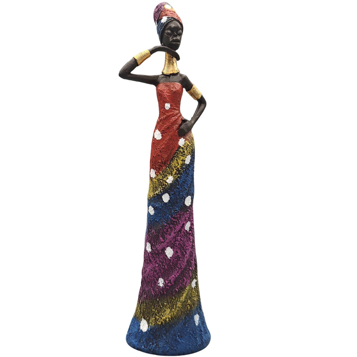 African Figure Statue-12.3'' Tribal Sculpture with Color Dress Home Desktop, Bookshelf, Office Decoration-Gift for Housewarming Glow by Hellen
