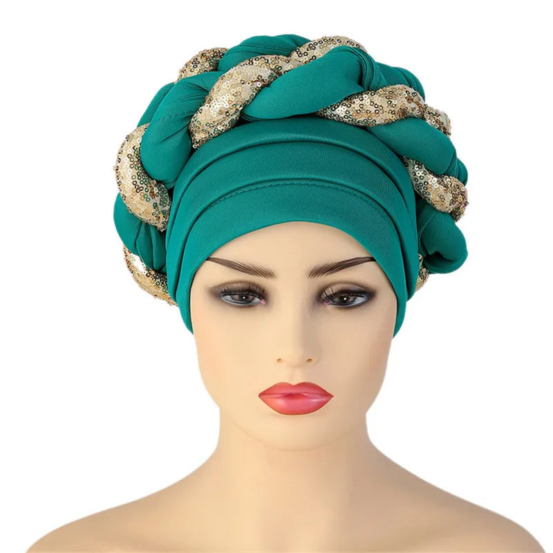 Sequins Braid Turban Cap — Shine with Every Step - Glow by Hellen African and Boho Jewelry African Home Decor Cultural Accessories