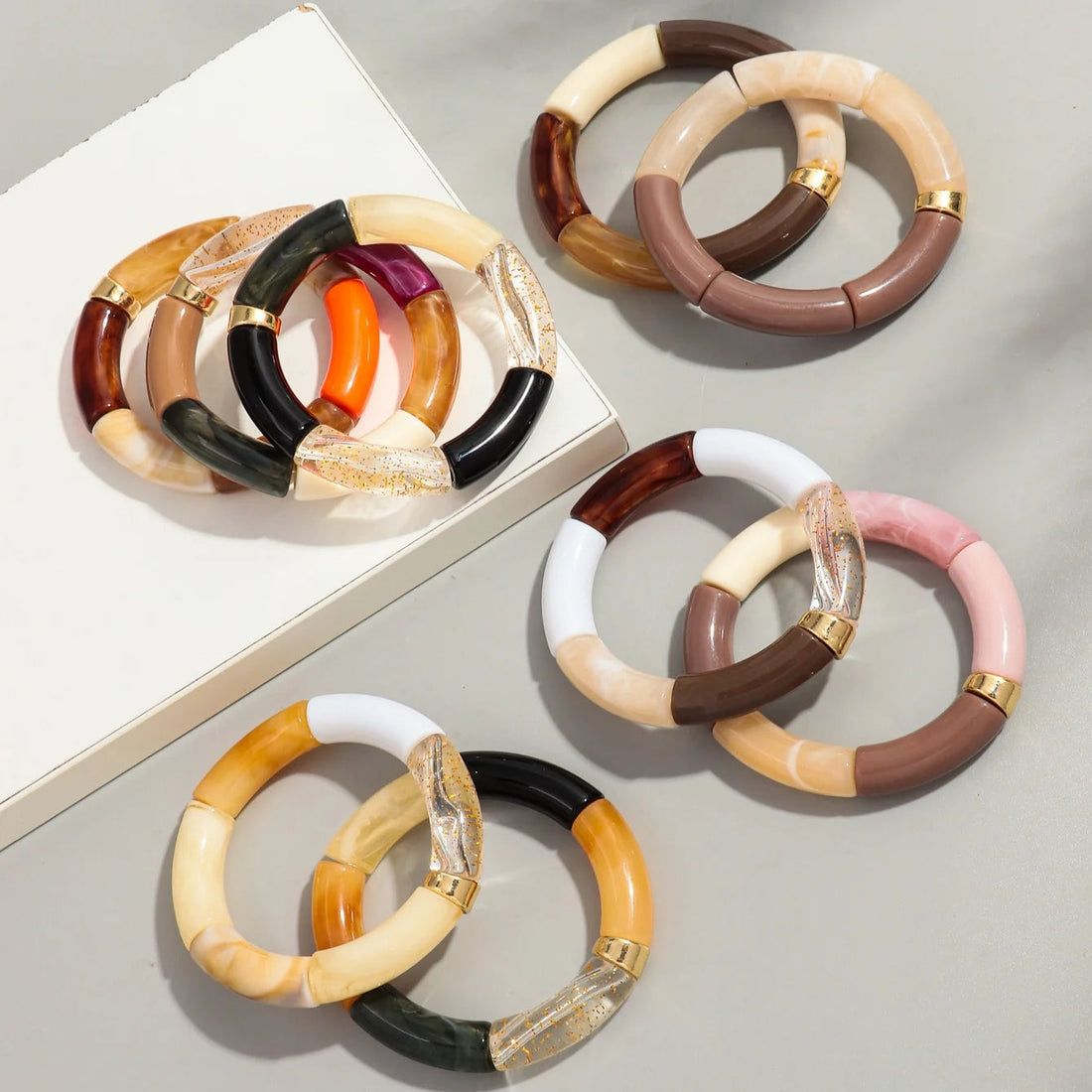 Bohemia Acrylic Design Style Chunky Bamboo Stackable Bracelet - Glow by Hellen African and Boho Jewelry African Home Decor Cultural Accessories