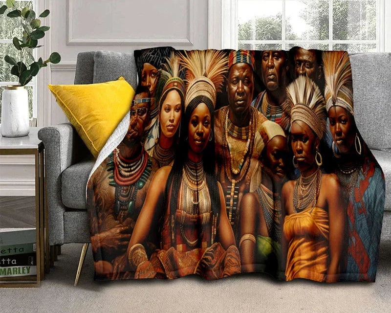Cartoon Africa Ethiopian Custom Painting Flannel Blanket - Glow by Hellen African and Boho Jewelry African Home Decor Cultural Accessories