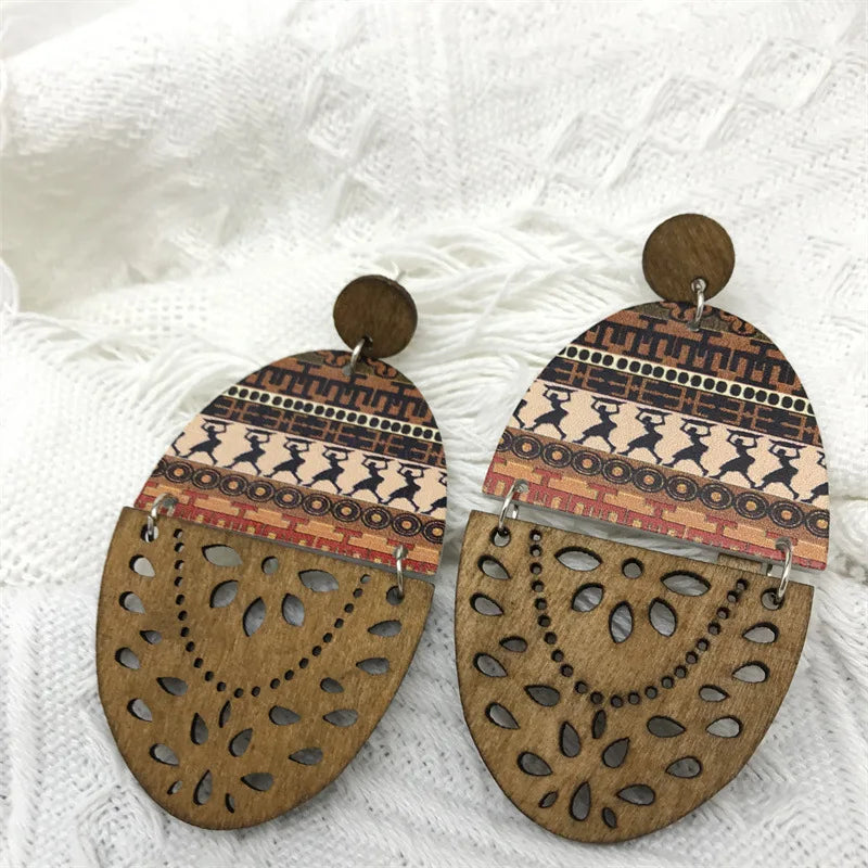 MAKONDE GROOVE EARRINGS – Retro Ethnic Exaggerated Wooden Long Earrings Boho Gift - Glow by Hellen African and Boho Jewelry African Home Decor Cultural Accessories