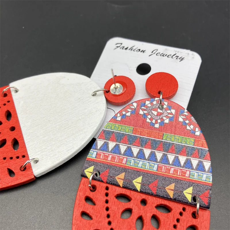 MAKONDE GROOVE EARRINGS – Retro Ethnic Exaggerated Wooden Long Earrings Boho Gift - Glow by Hellen African and Boho Jewelry African Home Decor Cultural Accessories