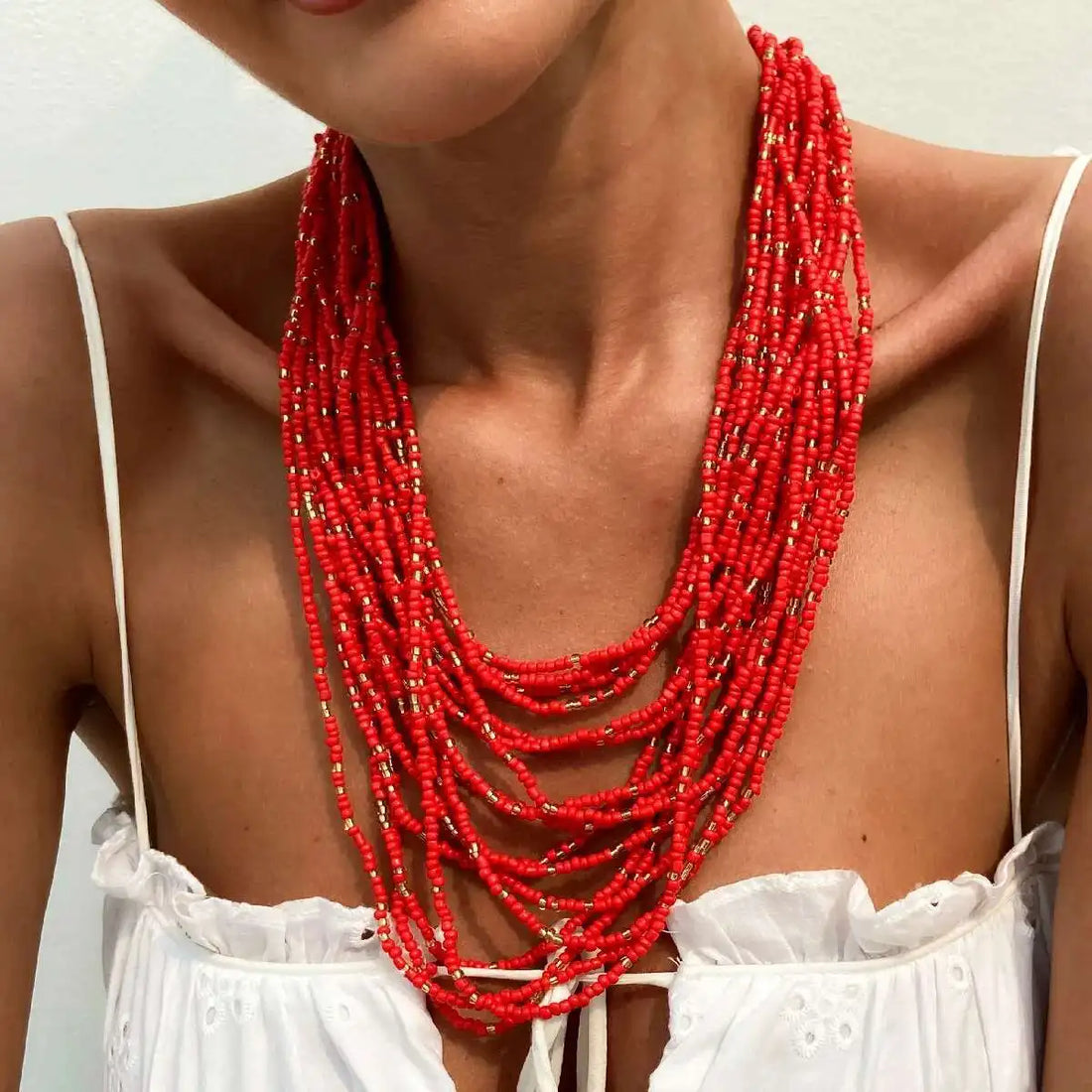 HIMBA SUNSET SEED CHOKER – Bohemia Red Small Seed Beads Chain Necklace - Glow by Hellen African and Boho Jewelry African Home Decor Cultural Accessories