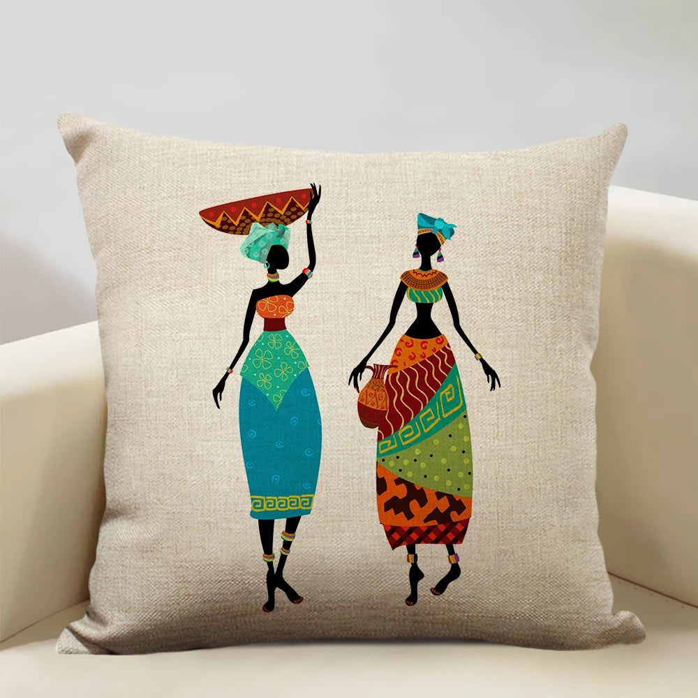 African Oil Painting Cushion Cover – Dancing Girl Art - Glow by Hellen African and Boho Jewelry African Home Decor Cultural Accessories