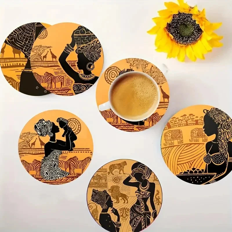 6 Artistic Wooden Coasters – Functional & Culturally Inspired - Glow by Hellen African and Boho Jewelry African Home Decor Cultural Accessories