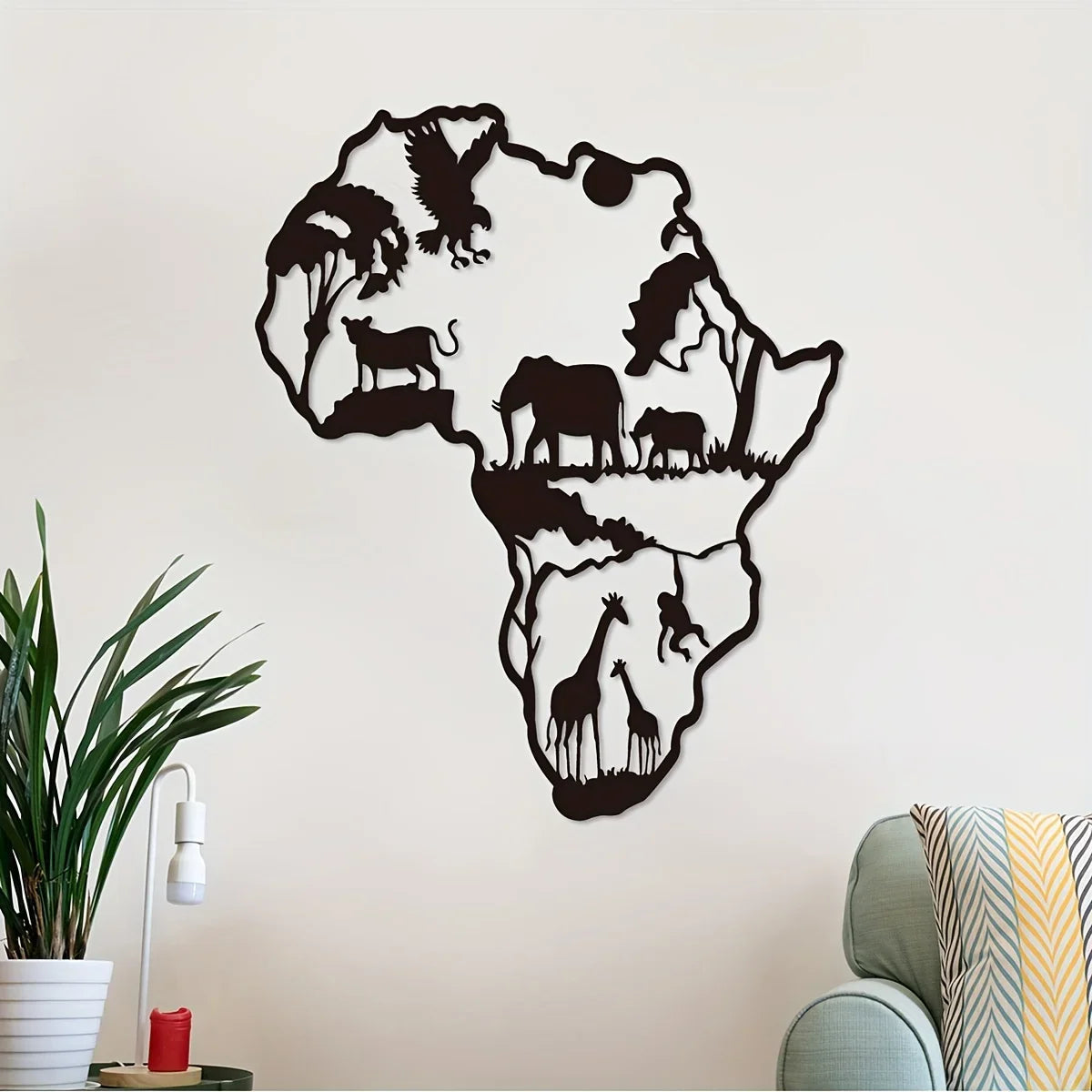 SAFARI SILHOUETTE WALL ART – African Animal Map Iron Craft Indoor/Outdoor Decor - Glow by Hellen African and Boho Jewelry African Home Decor Cultural Accessories