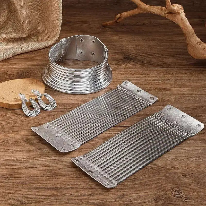 African Statement Jewelry Set — 5-Piece Golded Leather Choker & Accessories - Glow by Hellen African and Boho Jewelry African Home Decor Cultural Accessories