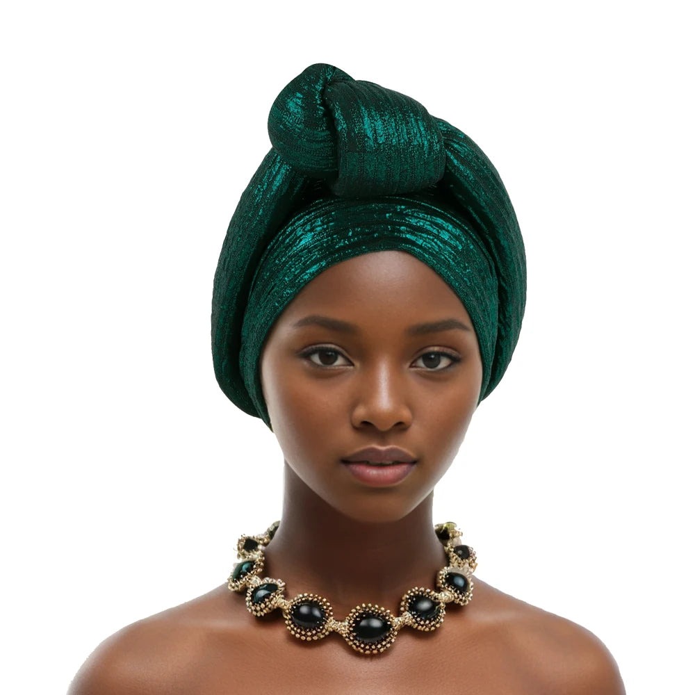 Glitter Fabric Knotted Turban Cap — Pre-Styled Elegance - Glow by Hellen African and Boho Jewelry African Home Decor Cultural Accessories