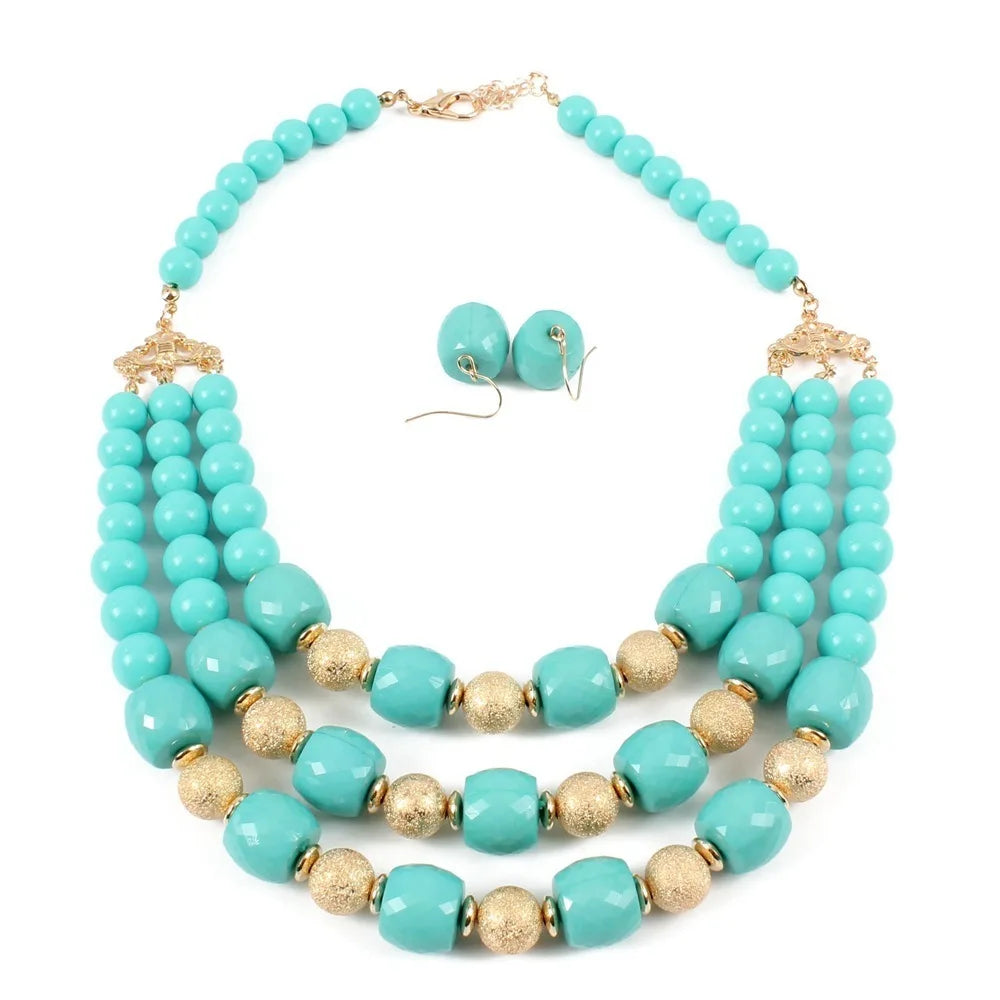 Bold Acrylic Bead Statement Set — Necklace &amp; Earrings - Glow by Hellen African and Boho Jewelry African Home Decor Cultural Accessories
