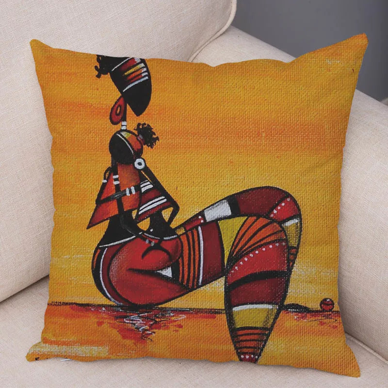 Abstract African Woman Pillowcase – Gallery-Style Exotic Cushion Cover - Glow by Hellen African and Boho Jewelry African Home Decor Cultural Accessories