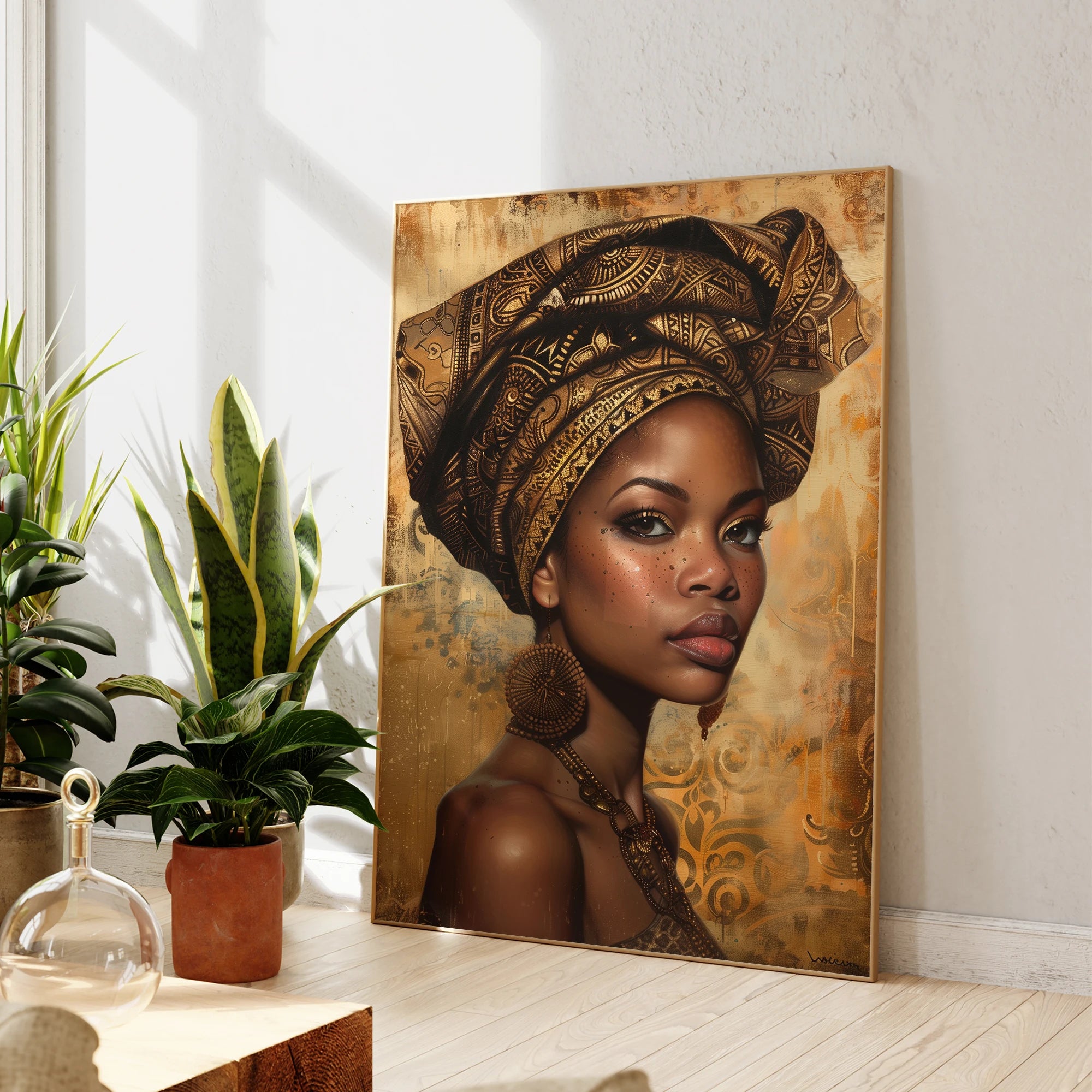 Modern African Girl Wall Art – Bold Beauty in Culture &amp; Elegance - Glow by Hellen African and Boho Jewelry African Home Decor Cultural Accessories