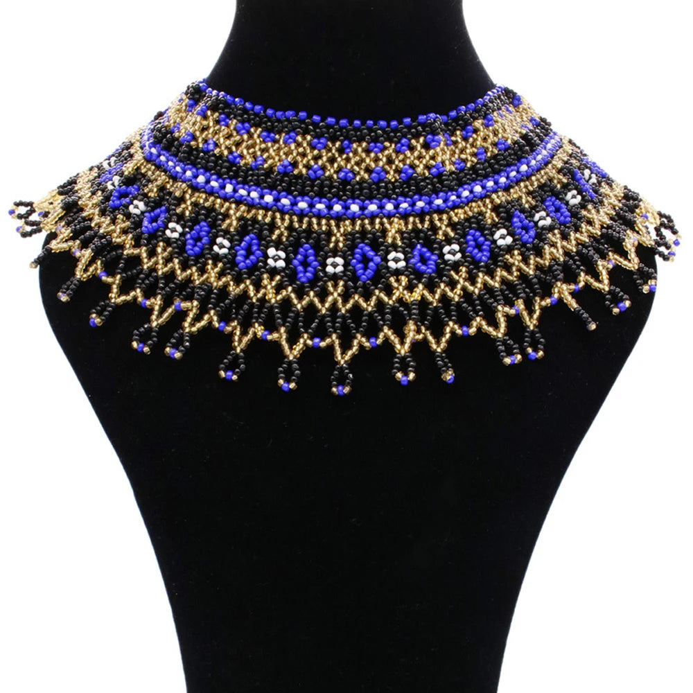 ZULU MESH COLLAR NECKLACE – Classic African Resin Bead Chunky Statement Maxi Jewelry - Glow by Hellen African and Boho Jewelry African Home Decor Cultural Accessories