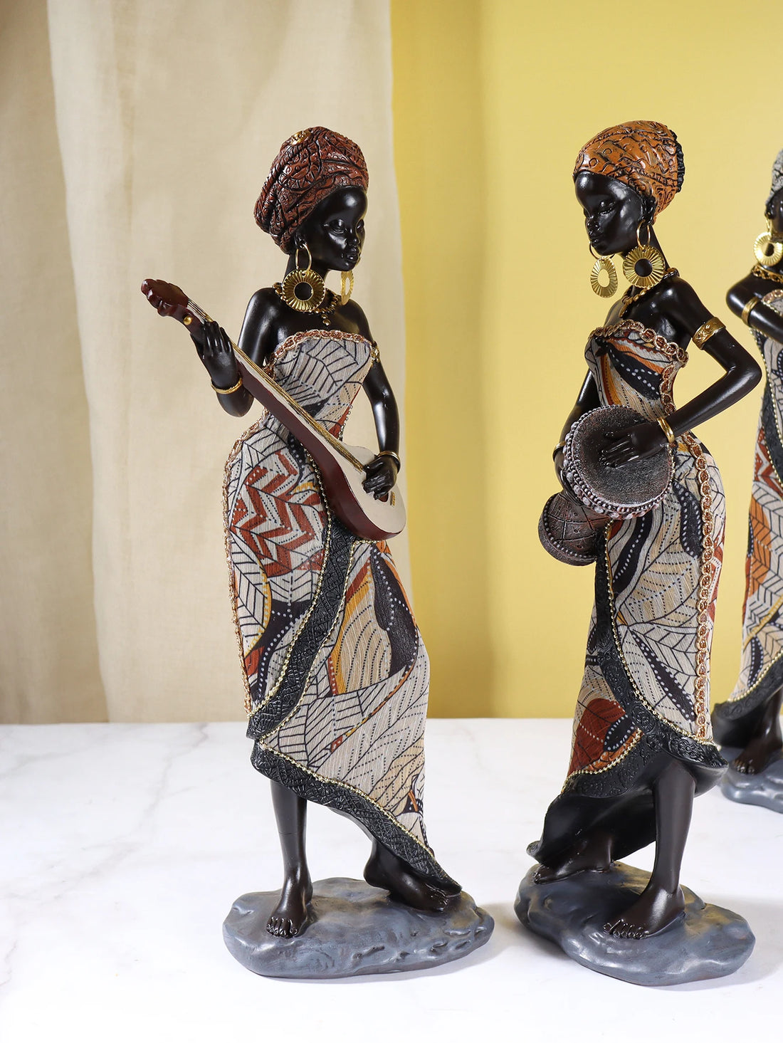 MANGBETU MELODY FIGURINE – African Female Musician Sculpture Resin Ornament - Glow by Hellen African and Boho Jewelry African Home Decor Cultural Accessories