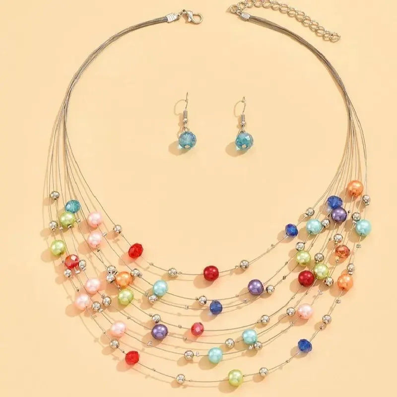 Colorful Beaded Jewelry Set - Glow by Hellen African and Boho Jewelry African Home Decor Cultural Accessories