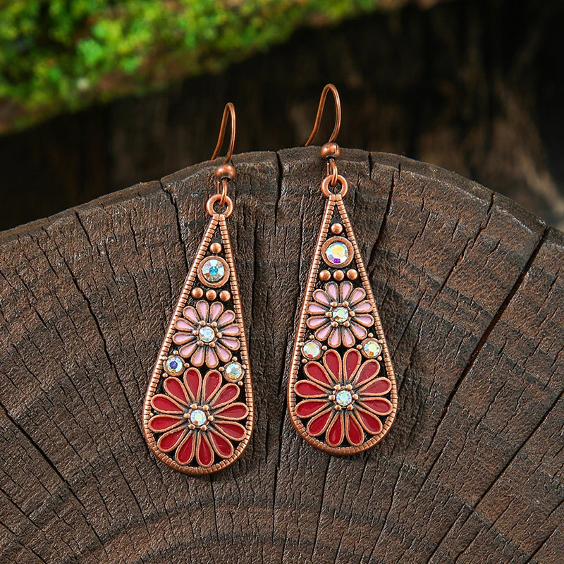 AKAN FLORAL STATEMENT EARRINGS – Bohemian Colorful Enamel Vintage Drop Jewelry - Glow by Hellen African and Boho Jewelry African Home Decor Cultural Accessories