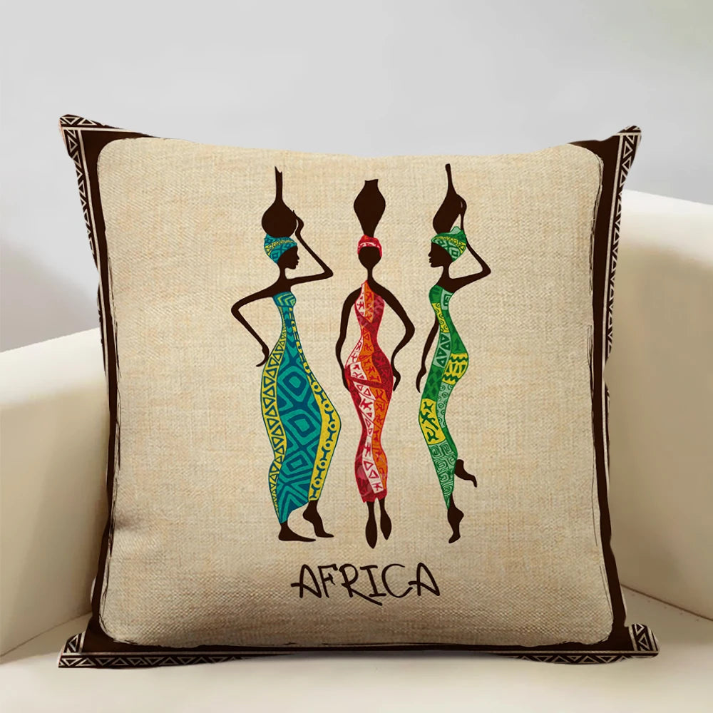 African Oil Painting Cushion Cover – Dancing Girl Art - Glow by Hellen African and Boho Jewelry African Home Decor Cultural Accessories